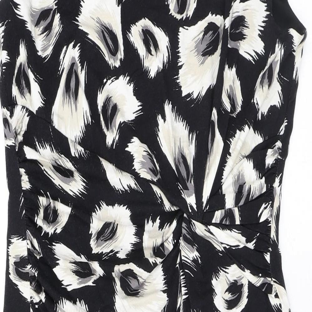 Precis Womens Black Geometric Viscose A-Line Size 12 Scoop Neck Pullover