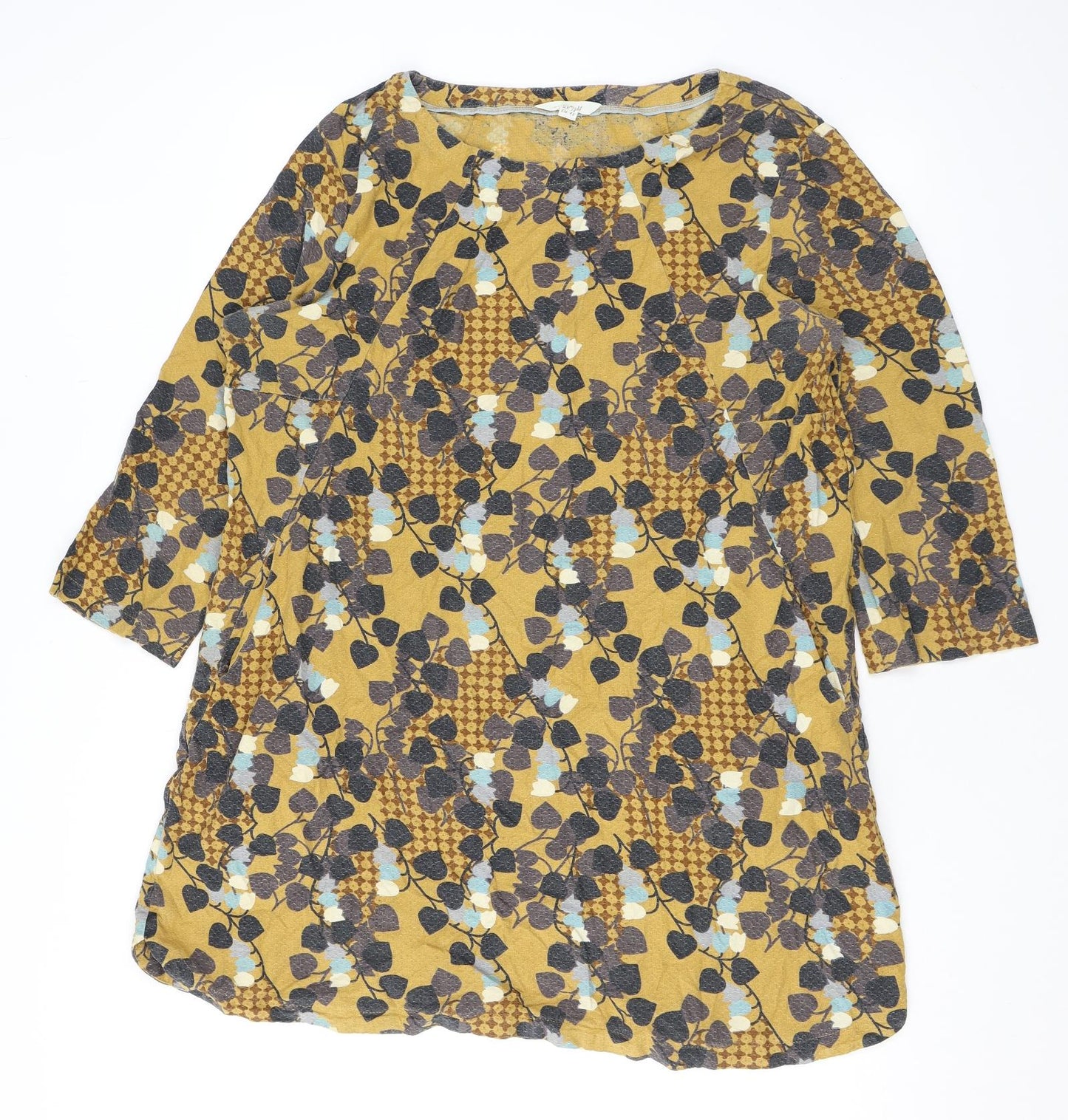 White Stuff Womens Yellow Geometric Cotton A-Line Size 18 Scoop Neck Pullover