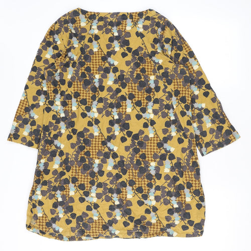 White Stuff Womens Yellow Geometric Cotton A-Line Size 18 Scoop Neck Pullover