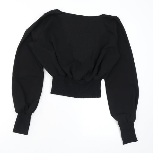 PRETTYLITTLETHING Womens Black Polyester Cropped Blouse Size 8 V-Neck