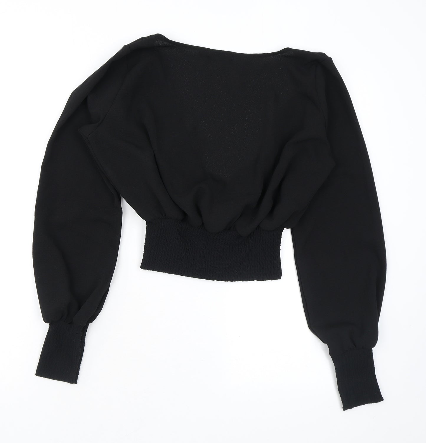 PRETTYLITTLETHING Womens Black Polyester Cropped Blouse Size 8 V-Neck