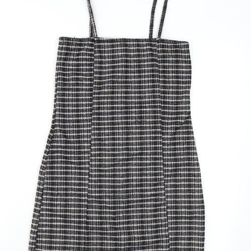 Topshop Womens Brown Check Polyester Bodycon Size 8 Square Neck Zip