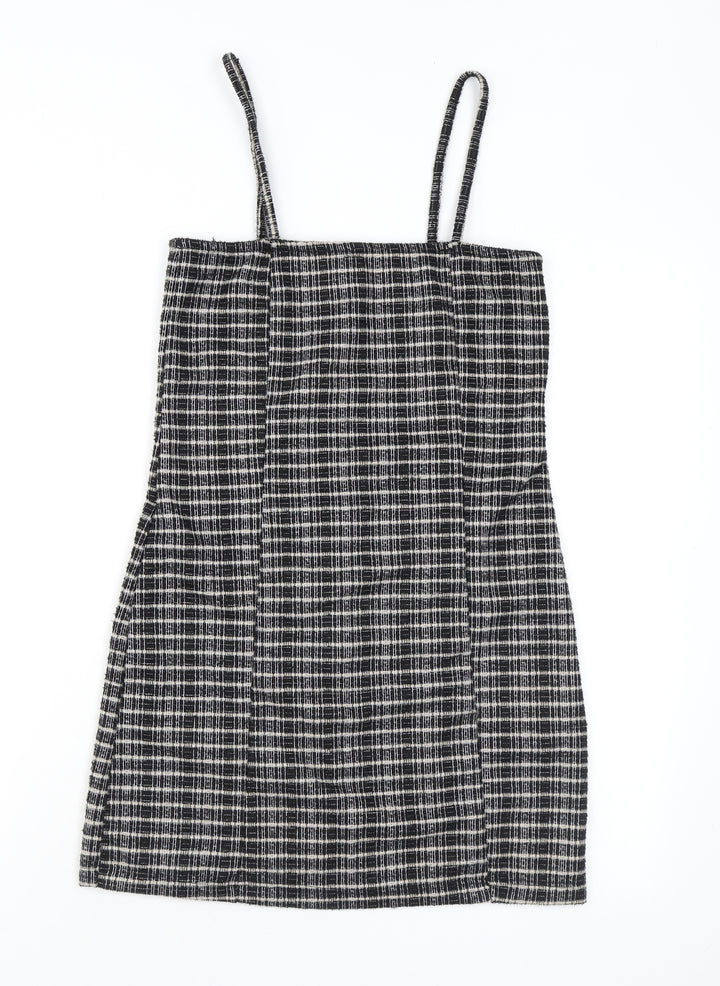 Topshop Womens Brown Check Polyester Bodycon Size 8 Square Neck Zip