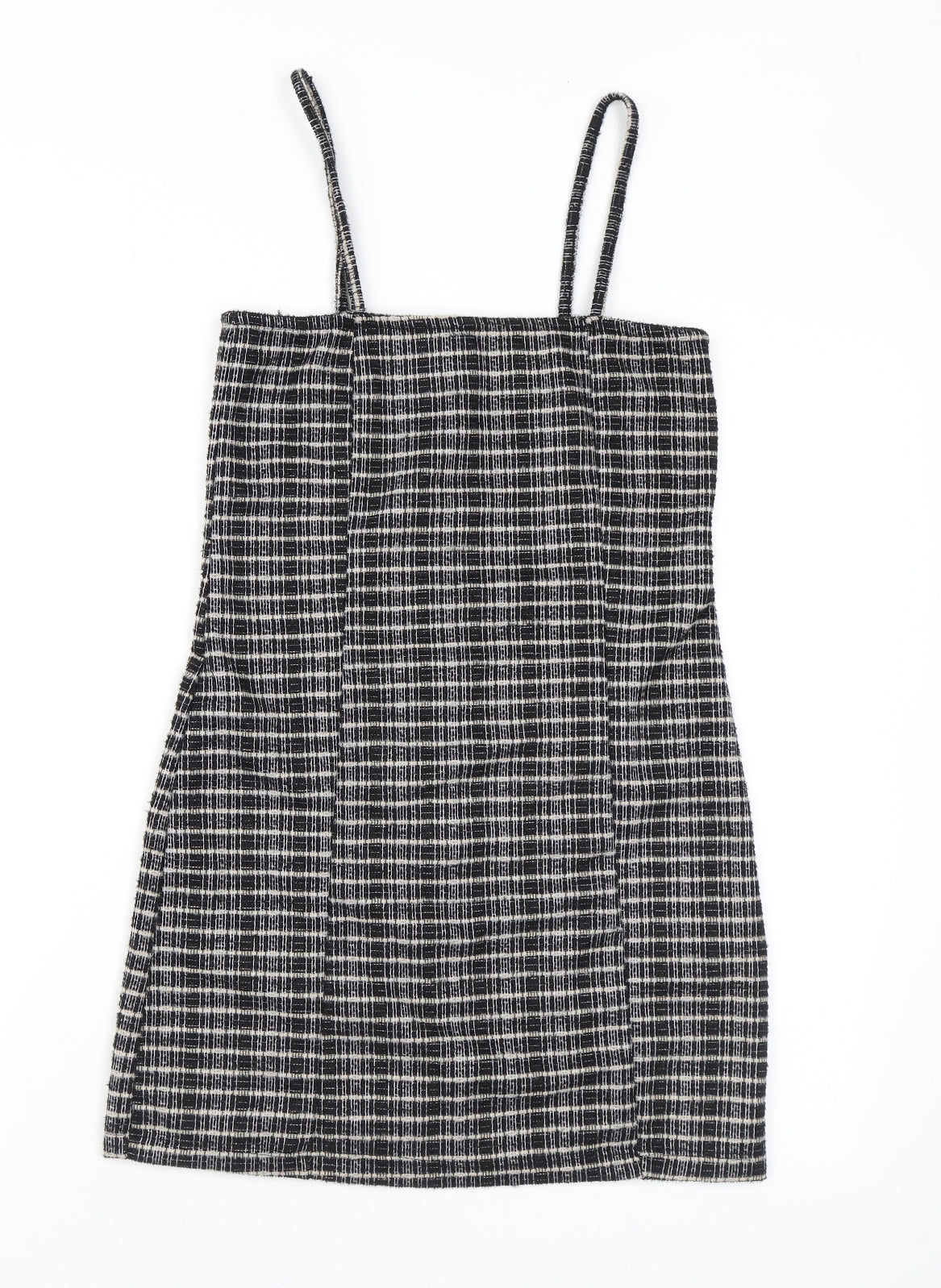 Topshop Womens Brown Check Polyester Bodycon Size 8 Square Neck Zip