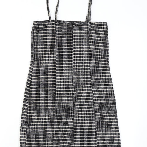 Topshop Womens Brown Check Polyester Bodycon Size 8 Square Neck Zip