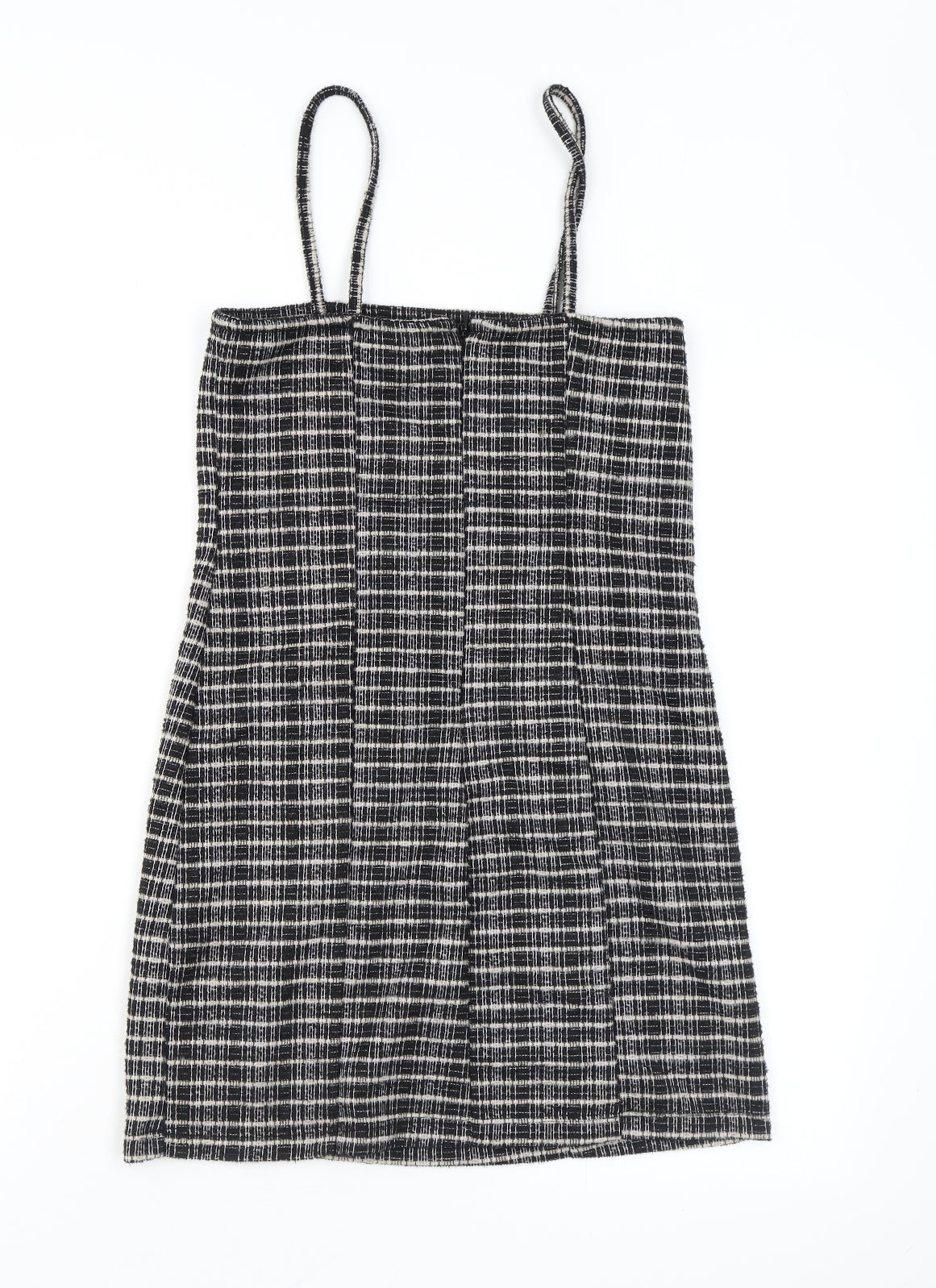 Topshop Womens Brown Check Polyester Bodycon Size 8 Square Neck Zip
