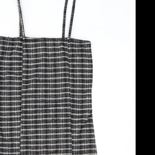 Topshop Womens Brown Check Polyester Bodycon Size 8 Square Neck Zip