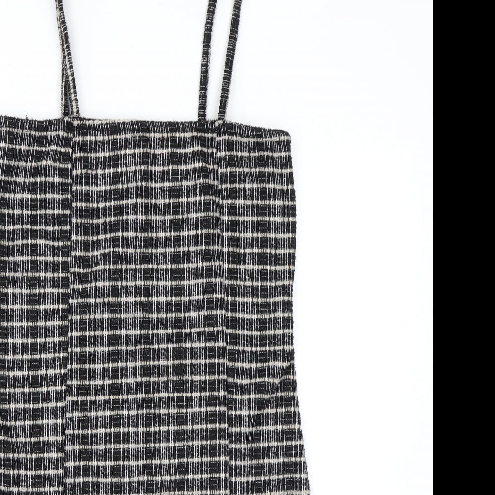 Topshop Womens Brown Check Polyester Bodycon Size 8 Square Neck Zip