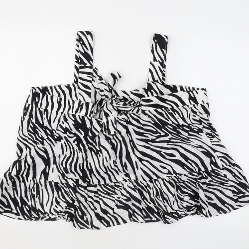 Marks and Spencer Womens Black Animal Print Cotton Basic Blouse Size 20 Square Neck - Zebra Print
