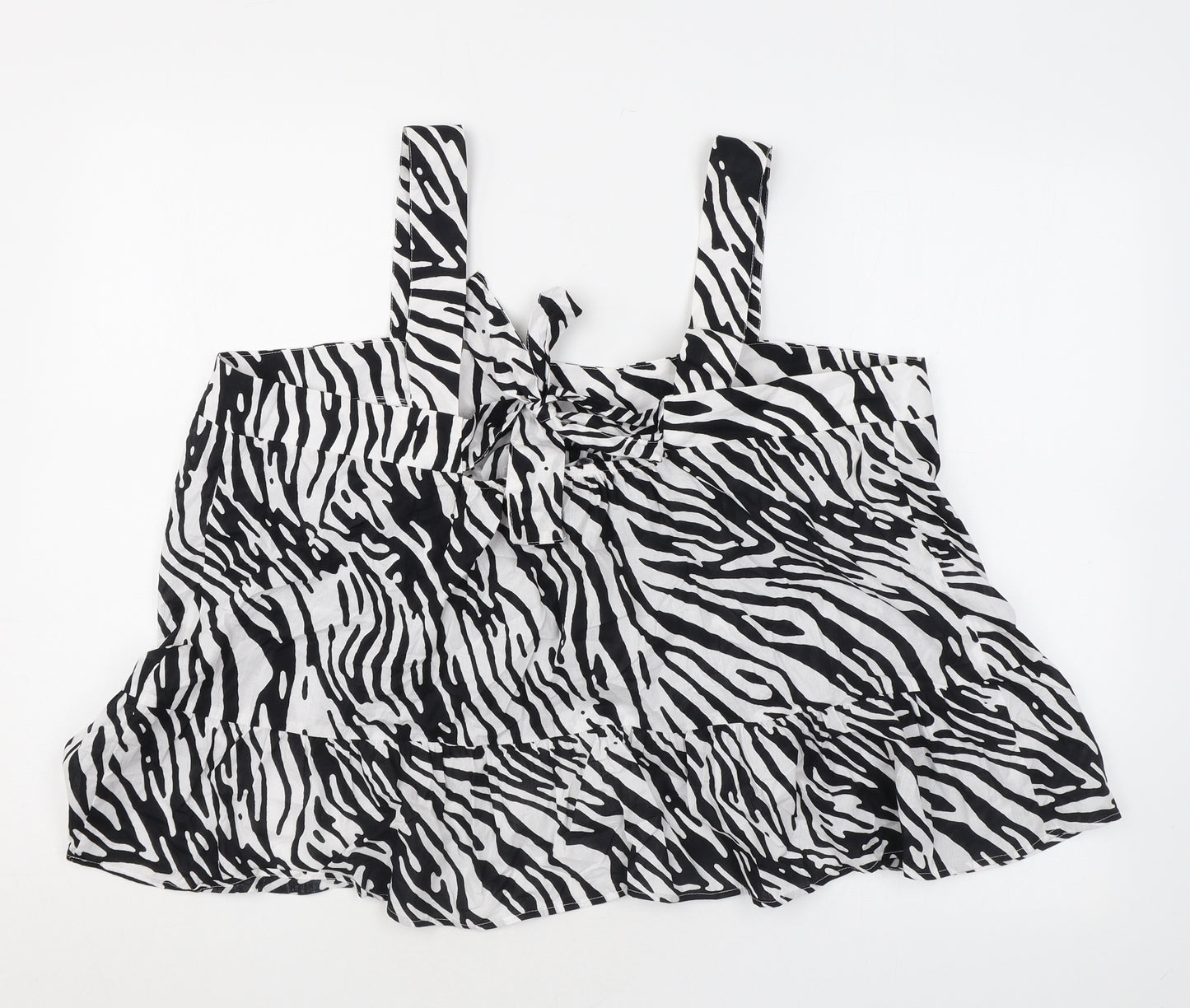 Marks and Spencer Womens Black Animal Print Cotton Basic Blouse Size 20 Square Neck - Zebra Print