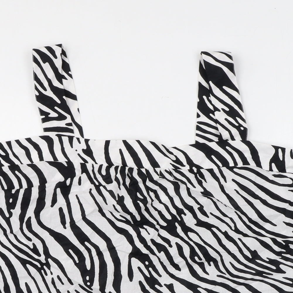 Marks and Spencer Womens Black Animal Print Cotton Basic Blouse Size 20 Square Neck - Zebra Print