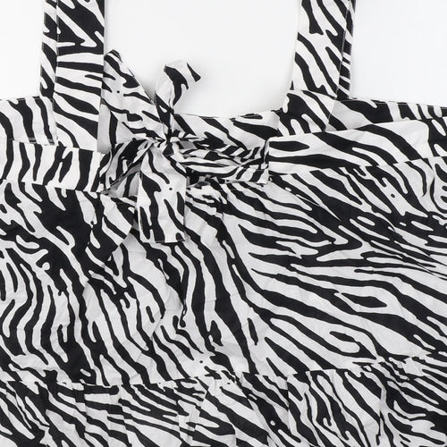 Marks and Spencer Womens Black Animal Print Cotton Basic Blouse Size 20 Square Neck - Zebra Print