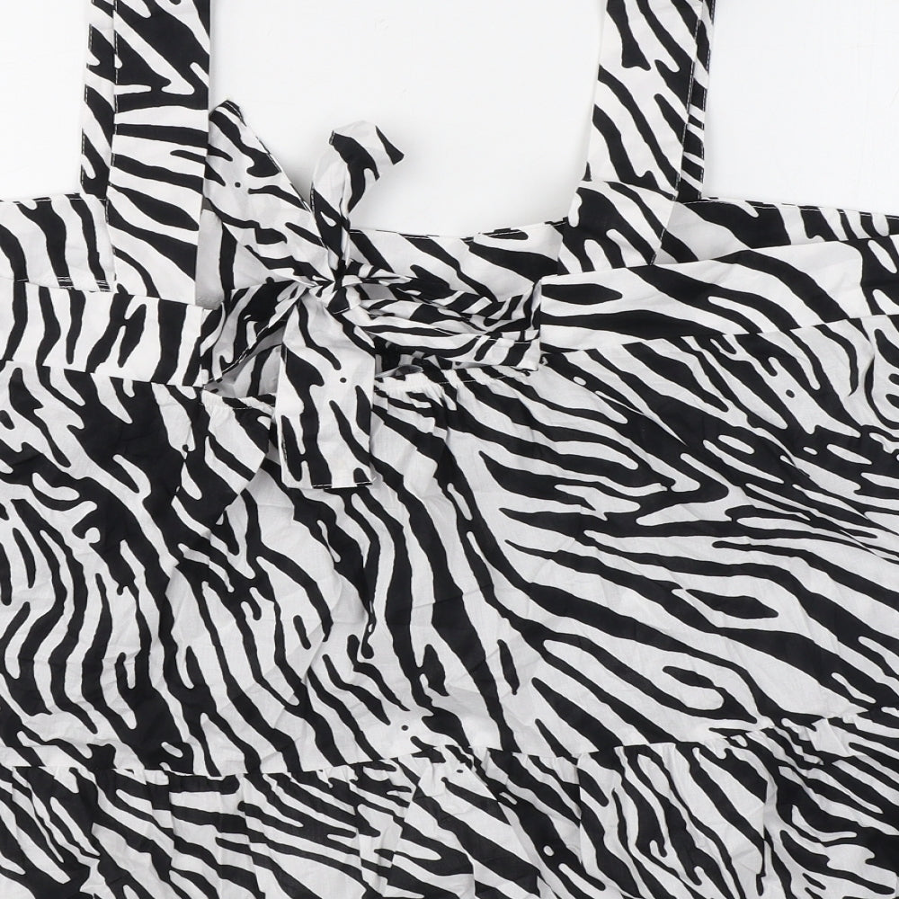 Marks and Spencer Womens Black Animal Print Cotton Basic Blouse Size 20 Square Neck - Zebra Print