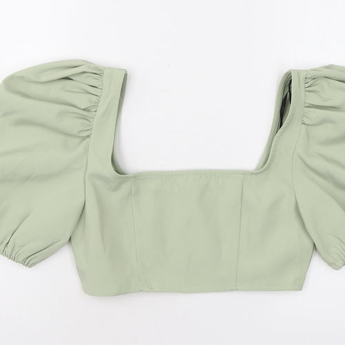 Missguided Womens Green Polyester Cropped T-Shirt Size 8 Square Neck