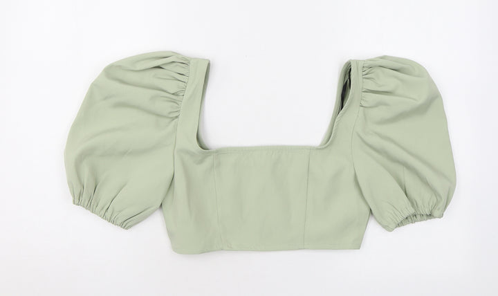 Missguided Womens Green Polyester Cropped T-Shirt Size 8 Square Neck