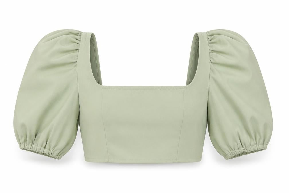 Front view of Missguided women’s green polyester cropped t-shirt, size UK 8, square neck