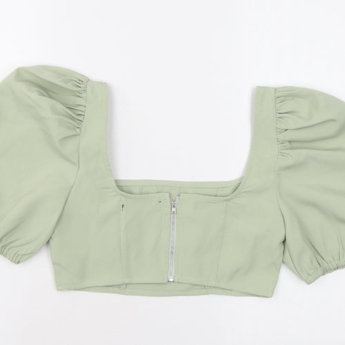 Missguided Womens Green Polyester Cropped T-Shirt Size 8 Square Neck