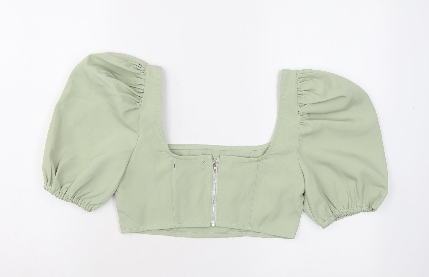 Missguided Womens Green Polyester Cropped T-Shirt Size 8 Square Neck
