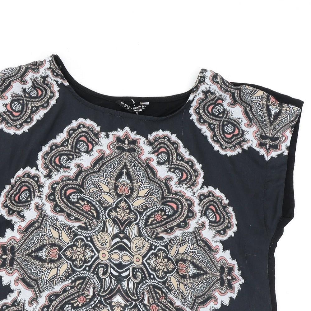 Select Womens Multicoloured Paisley Polyester Basic T-Shirt Size 6 Round Neck