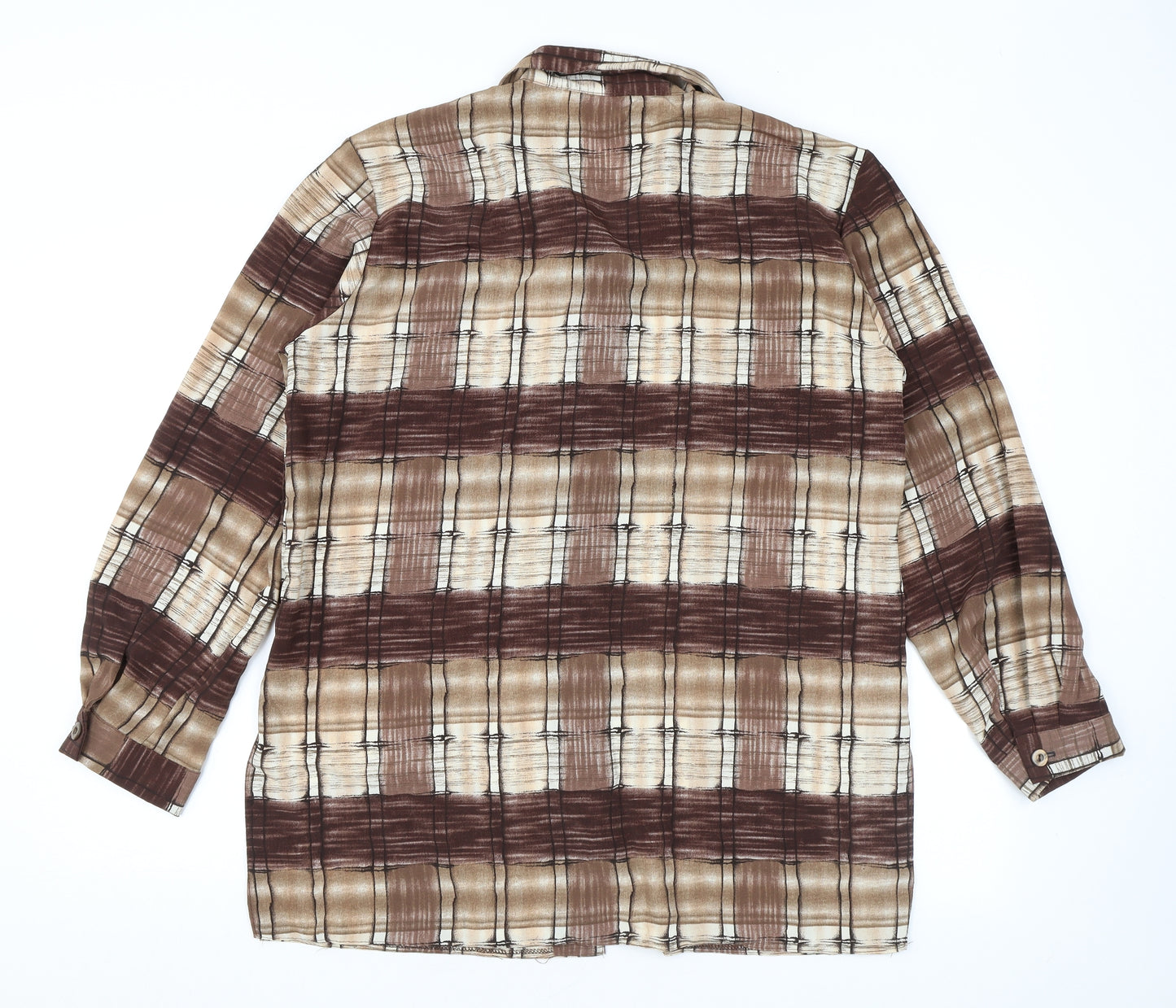 Size Up Womens Brown Check Polyester Basic Button-Up Size 16 Collared