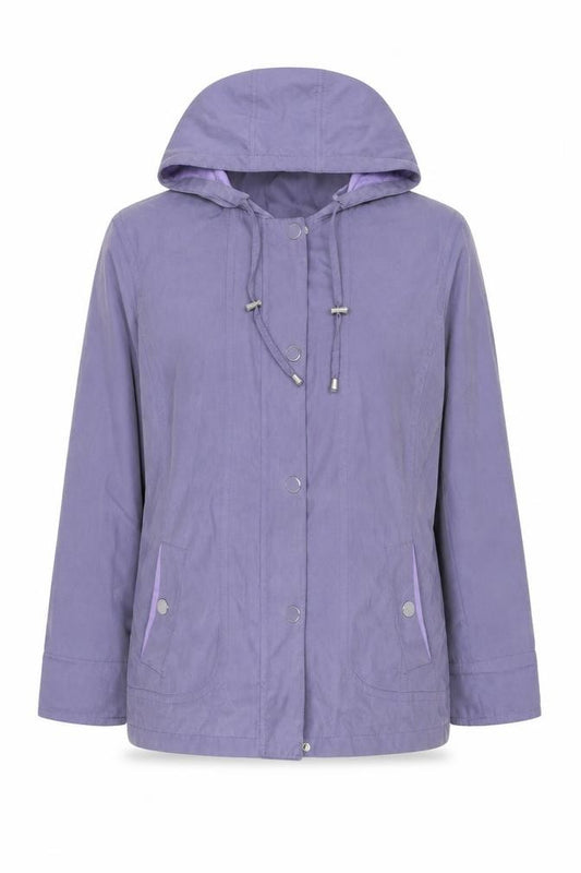 Front view of EWM women’s purple anorak coat, size UK 12, zip