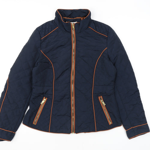 H&M Womens Blue Quilted Coat Size 12 Zip