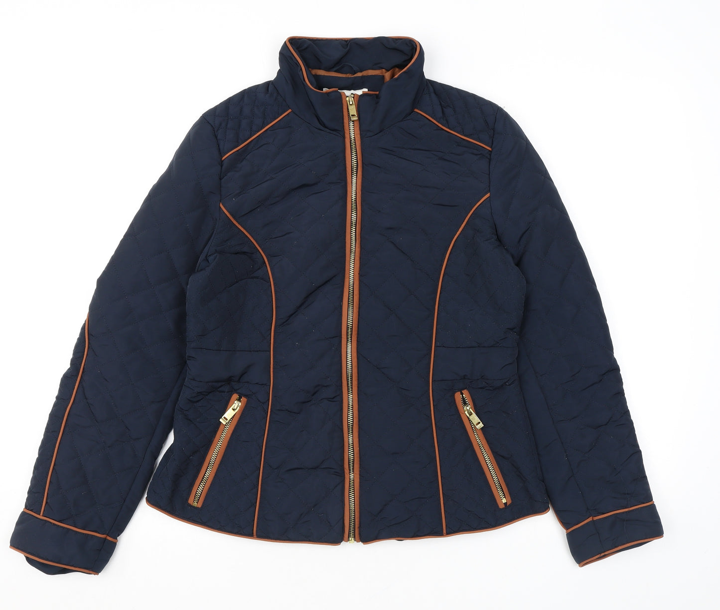 H&M Womens Blue Quilted Coat Size 12 Zip