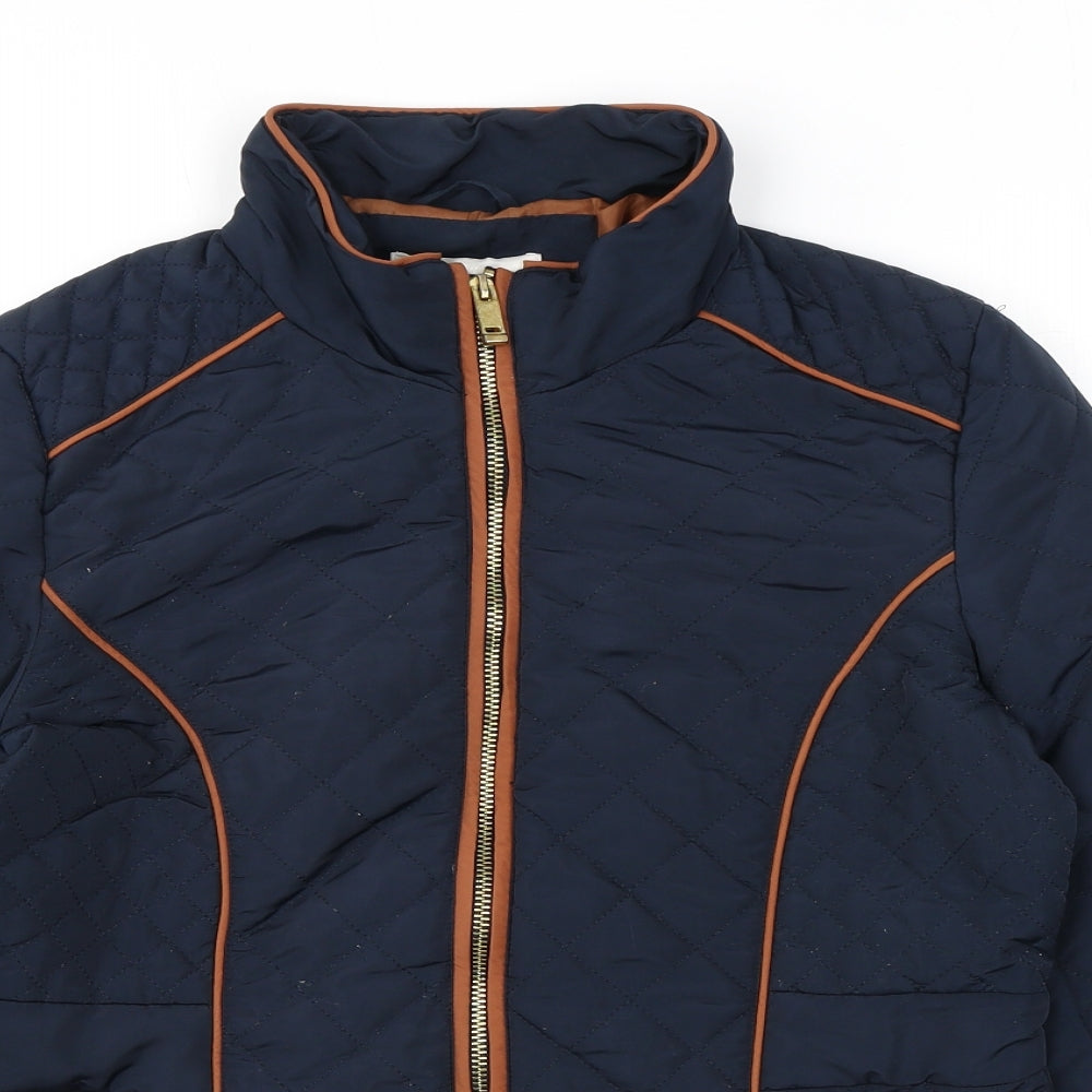 H&M Womens Blue Quilted Coat Size 12 Zip