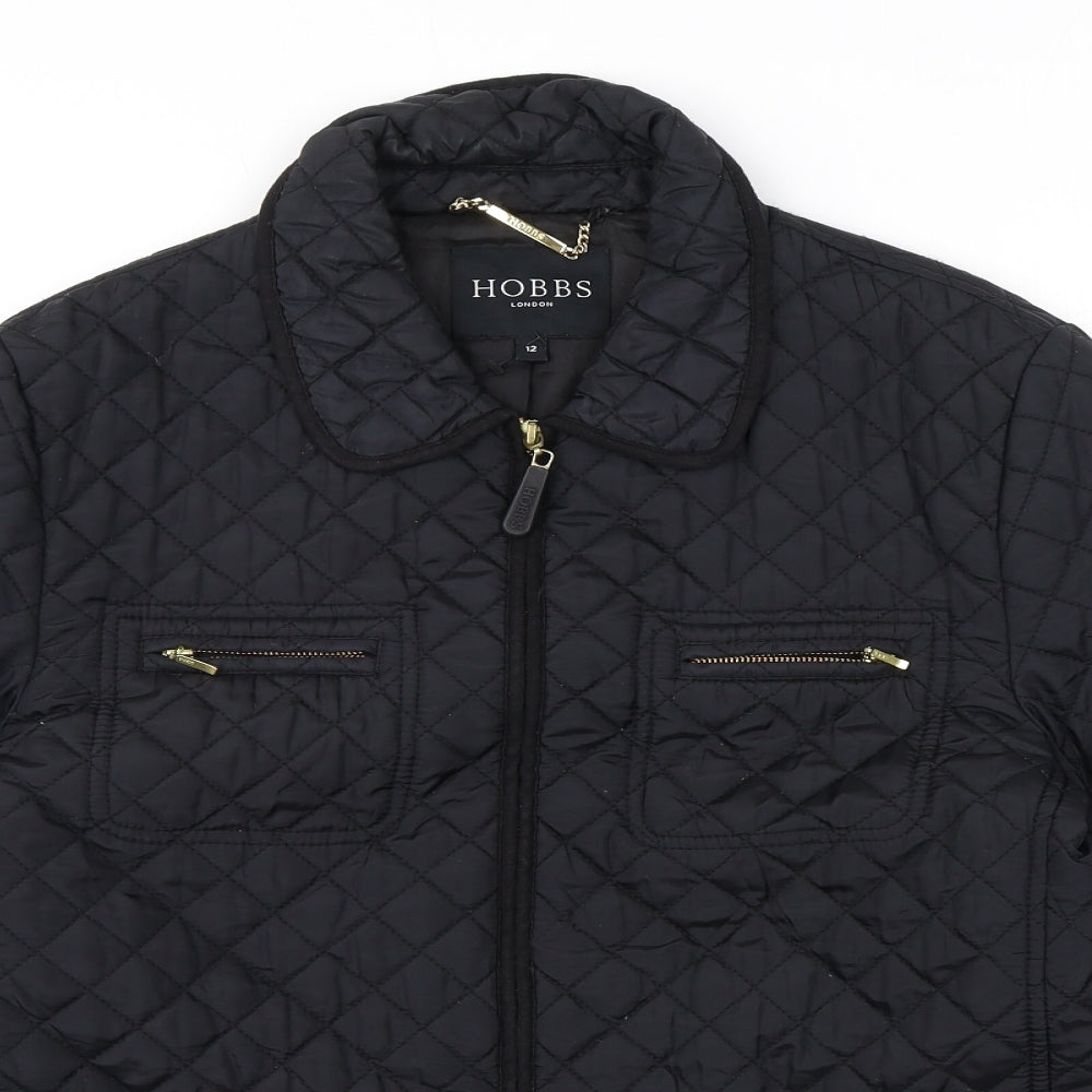 Hobbs Womens Black Quilted Coat Size 12 Zip