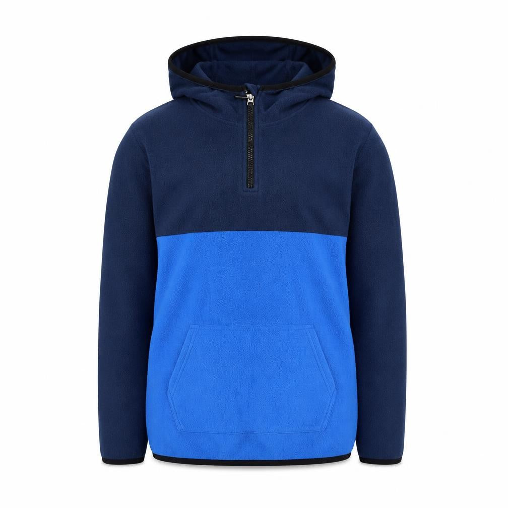 Front view of Glacier Point boys’ blue colourblock polyester pullover hoodie, size 12, years zip