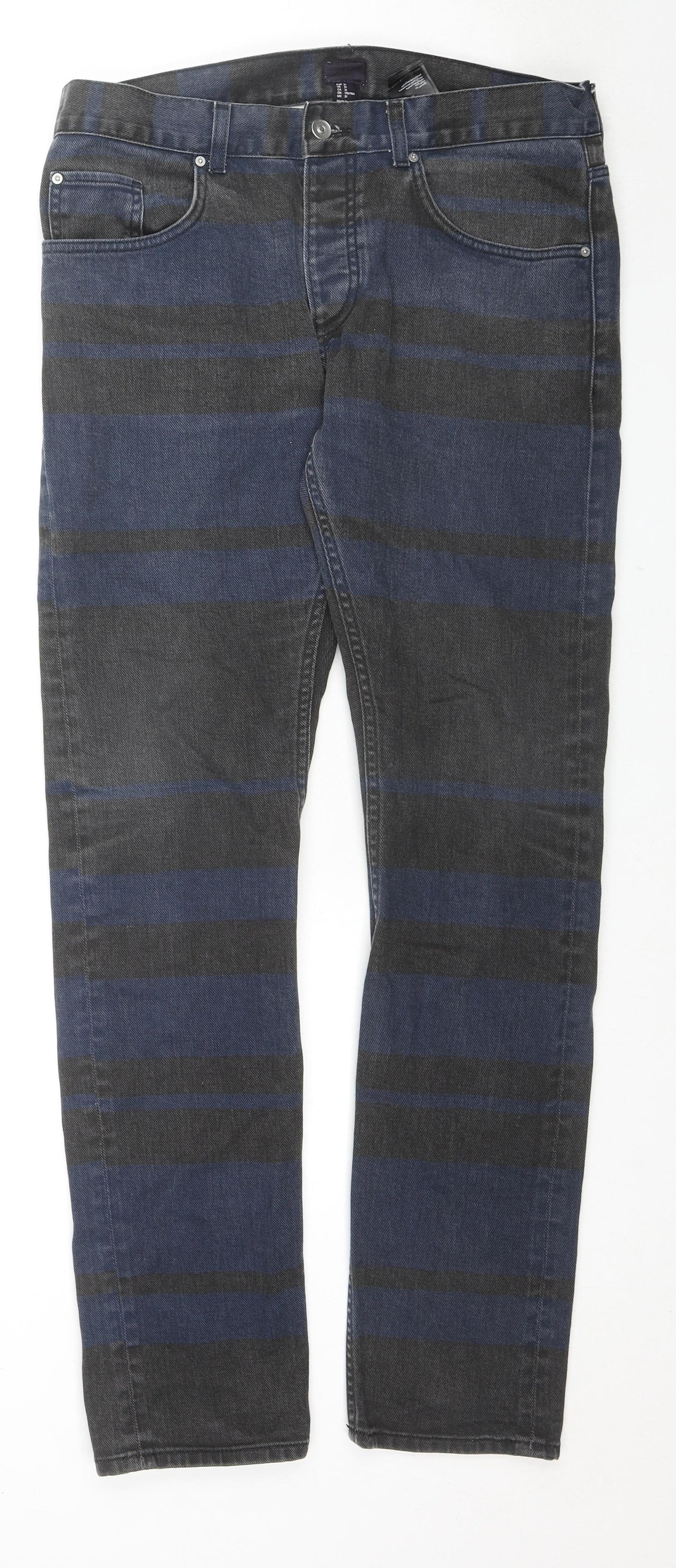 H&M Mens Black Striped Cotton Skinny Jeans Size 31 in L32 in Regular Zip