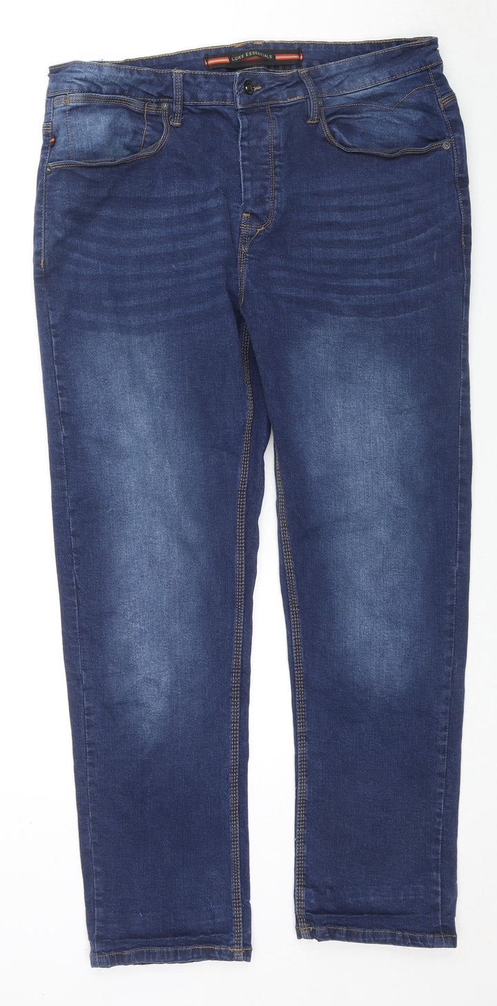 Luke Womens Blue Cotton Straight Jeans Size 38 in L30 in Regular Zip
