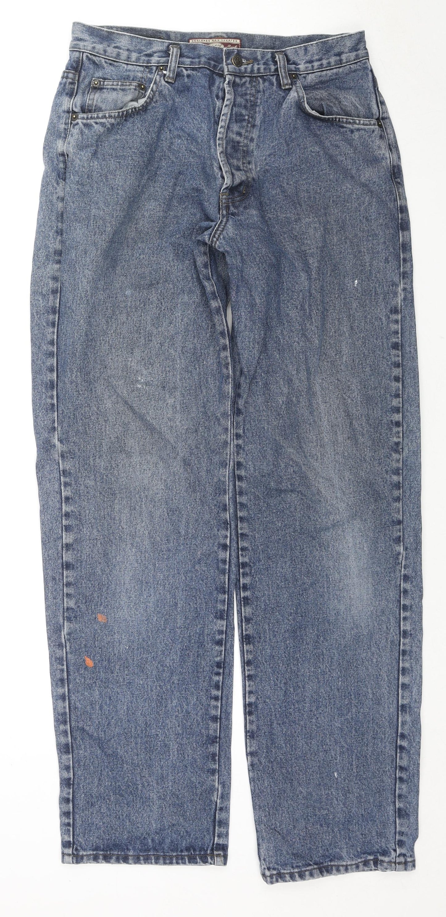 Easy Womens Blue Cotton Straight Jeans Size 32 in L34 in Regular Zip
