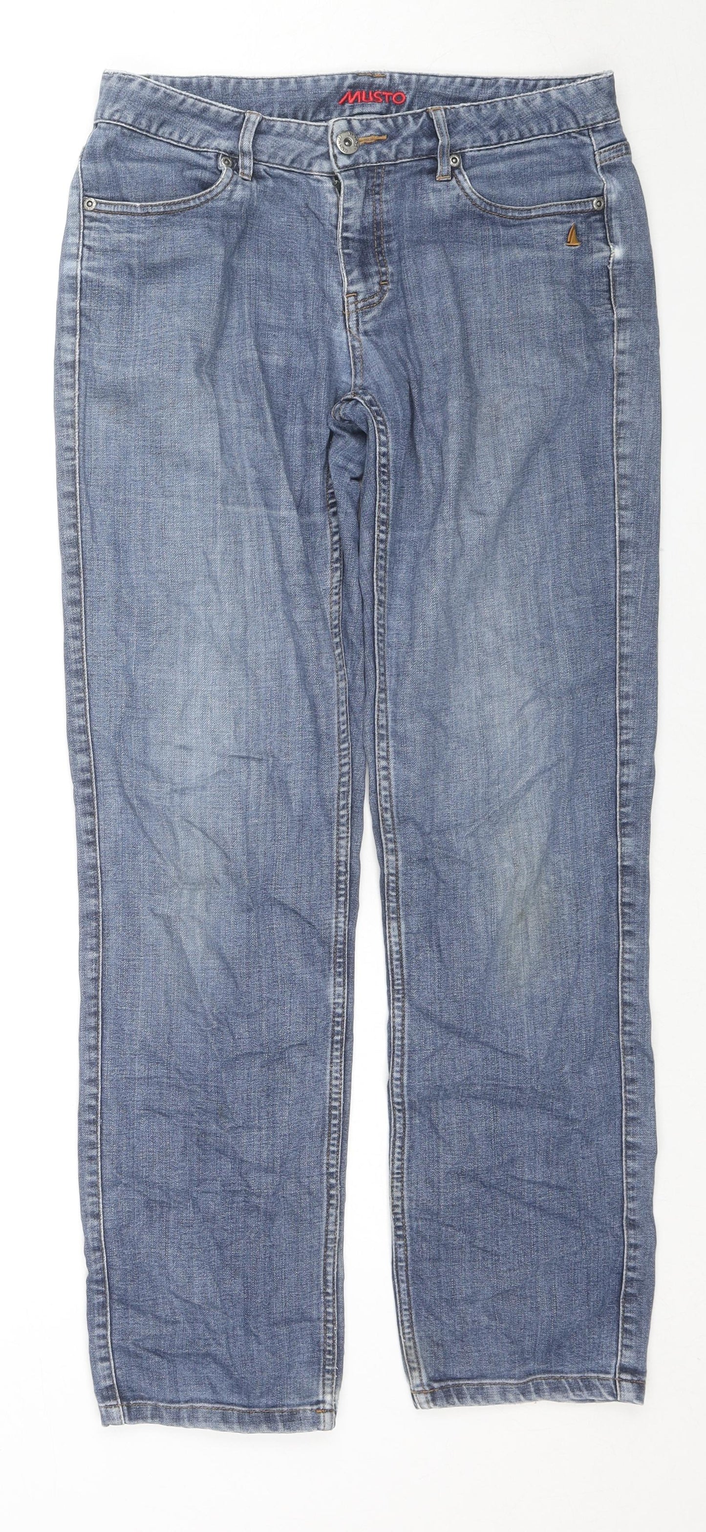 MUSTO Womens Blue Cotton Straight Jeans Size 10 L29 in Regular Zip