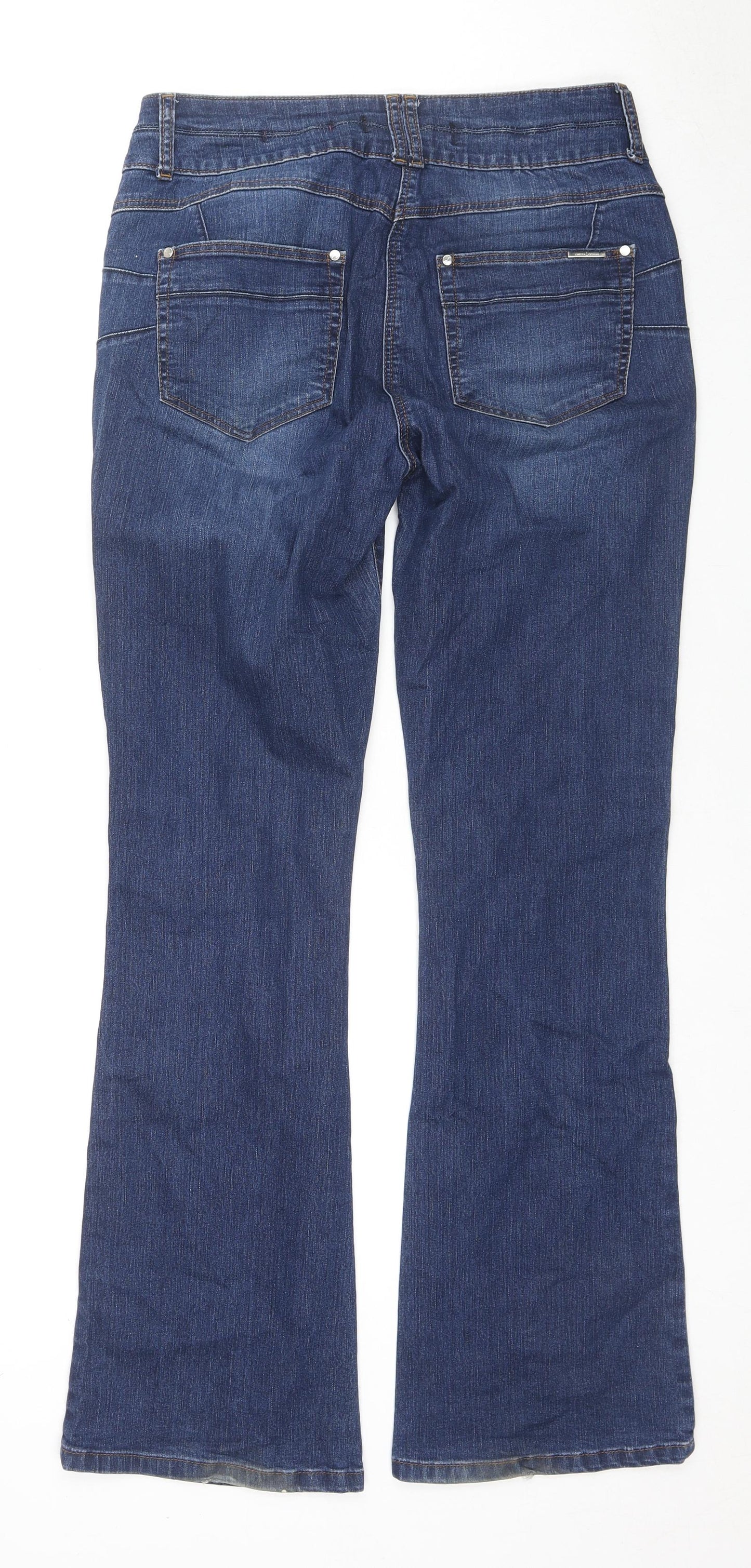 Jasper Conran Womens Blue Cotton Flared Jeans Size 14 L32 in Regular Zip