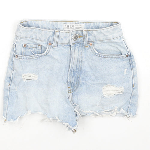Denim & Co. Womens Blue Cotton Hot Pants Shorts Size 4 L3 in Regular Zip