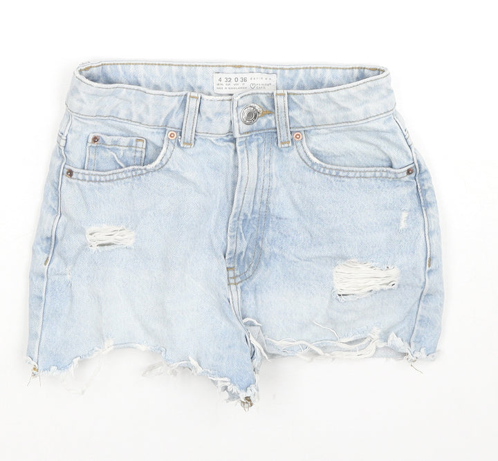 Denim & Co. Womens Blue Cotton Hot Pants Shorts Size 4 L3 in Regular Zip