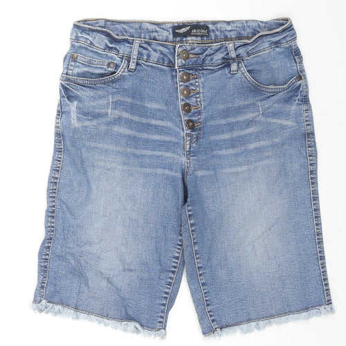 AriZona Womens Blue Cotton Boyfriend Shorts Size 14 L9 in Regular Zip