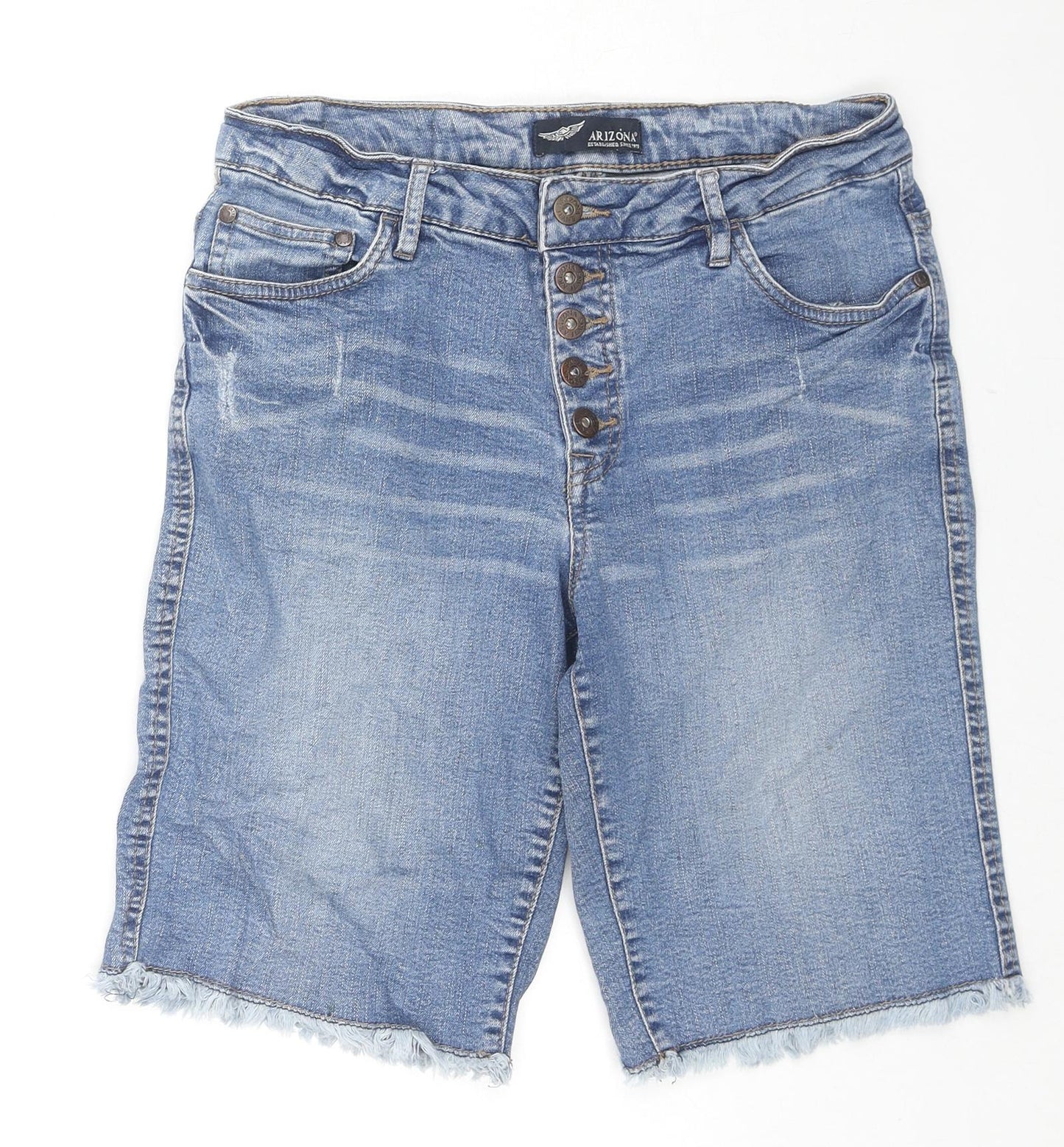 AriZona Womens Blue Cotton Boyfriend Shorts Size 14 L9 in Regular Zip