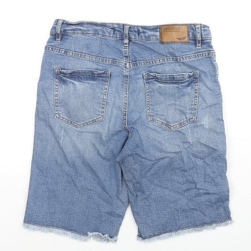 AriZona Womens Blue Cotton Boyfriend Shorts Size 14 L9 in Regular Zip