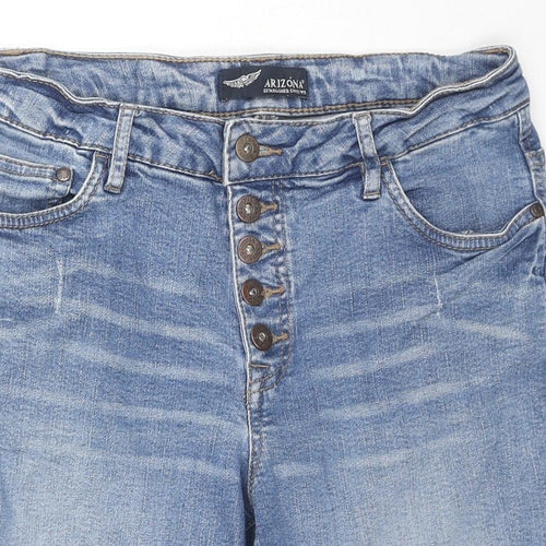 AriZona Womens Blue Cotton Boyfriend Shorts Size 14 L9 in Regular Zip