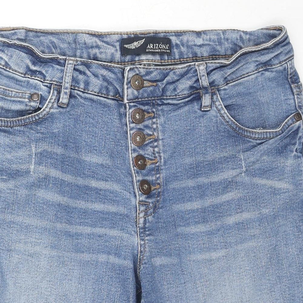 AriZona Womens Blue Cotton Boyfriend Shorts Size 14 L9 in Regular Zip