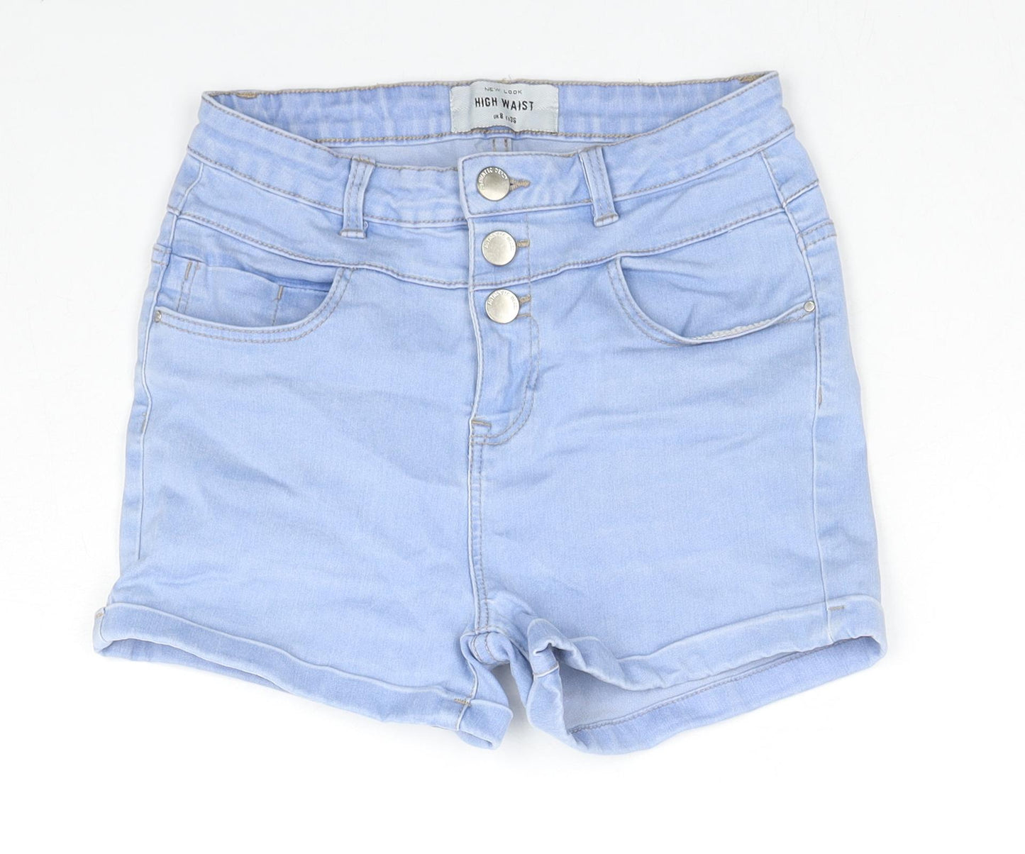 New Look Womens Blue Cotton Hot Pants Shorts Size 8 L3 in Regular Zip