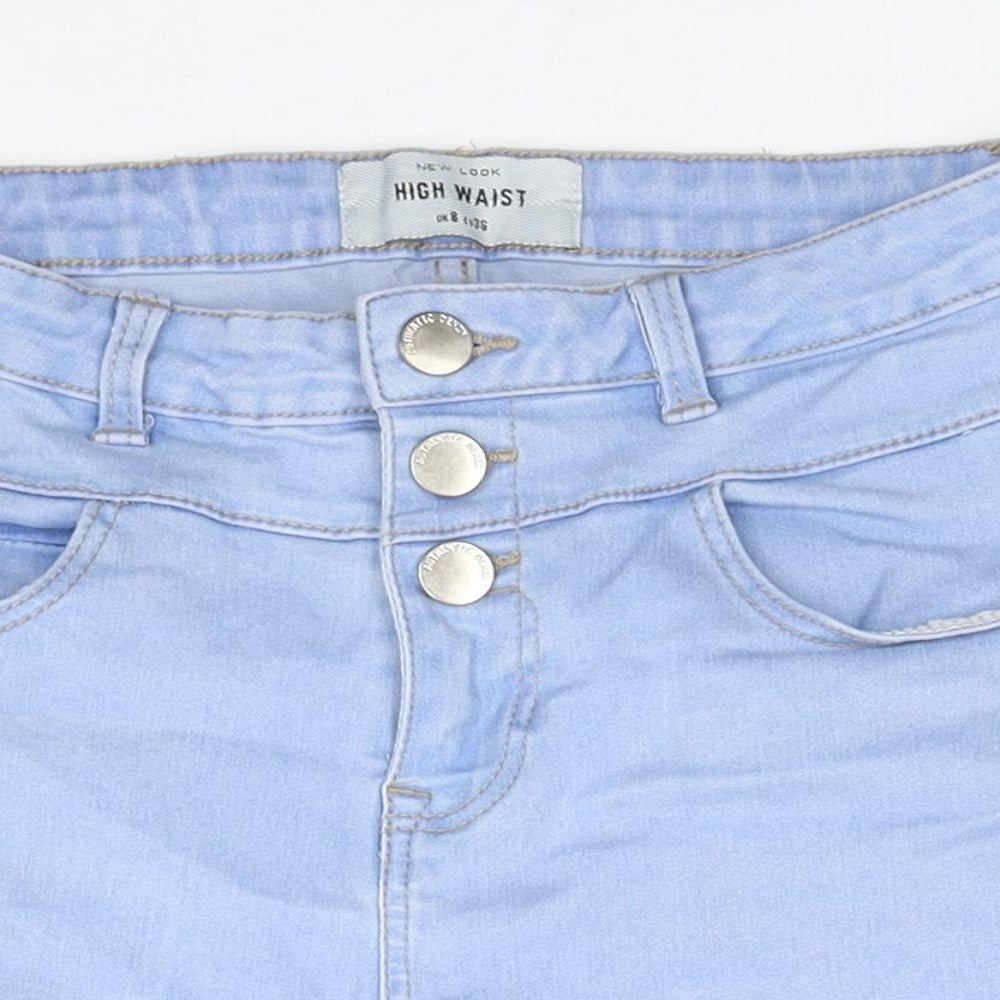 New Look Womens Blue Cotton Hot Pants Shorts Size 8 L3 in Regular Zip