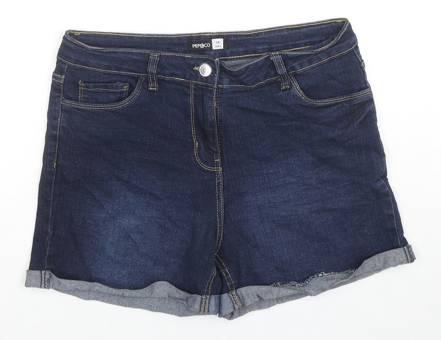 PEP&CO Womens Blue Cotton Mom Shorts Size 14 L4 in Regular Zip