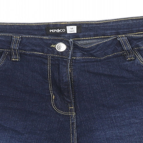 PEP&CO Womens Blue Cotton Mom Shorts Size 14 L4 in Regular Zip