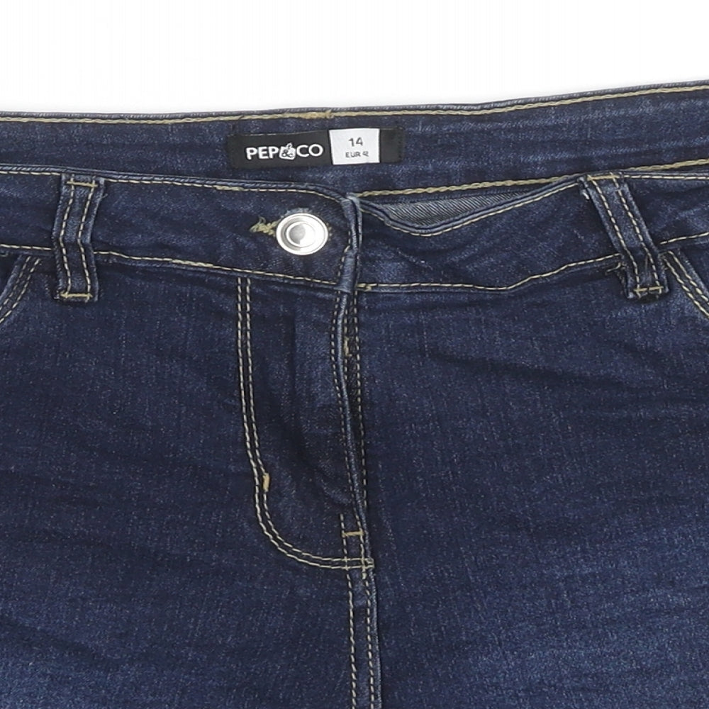 PEP&CO Womens Blue Cotton Mom Shorts Size 14 L4 in Regular Zip