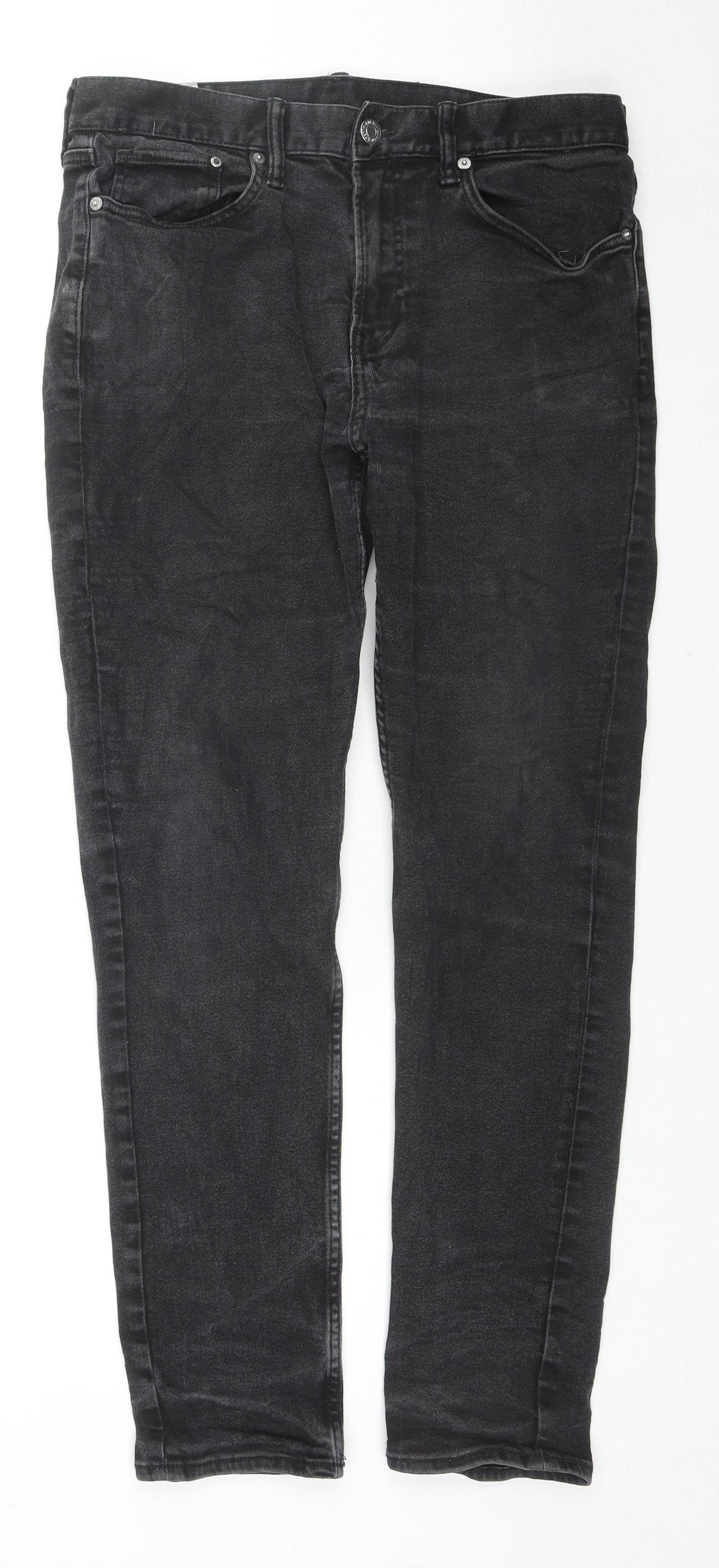 H&M Mens Blue Cotton Straight Jeans Size 33 in L32 in Regular Zip