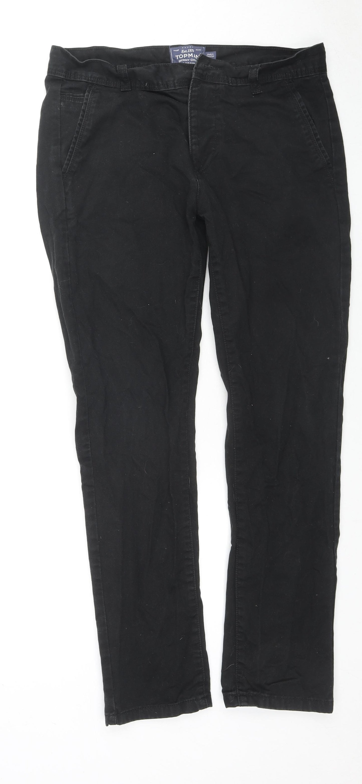 Topman Mens Black Cotton Trousers Size 32 in L30 in Regular Zip