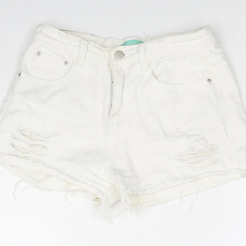 Moses Queen Womens White Cotton Hot Pants Shorts Size M L3 in Regular Zip